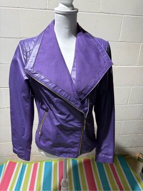 bebe Purple Asymmetrical  Leather Moto Jacket NWT I-Man brand